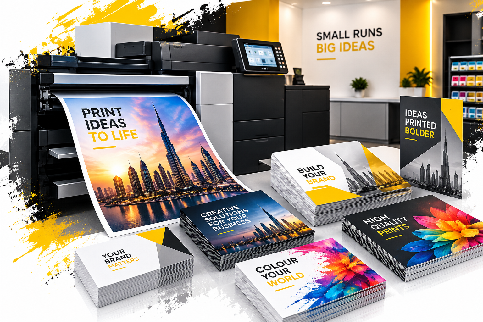 Digital printing machine producing colourful posters and business marketing materials